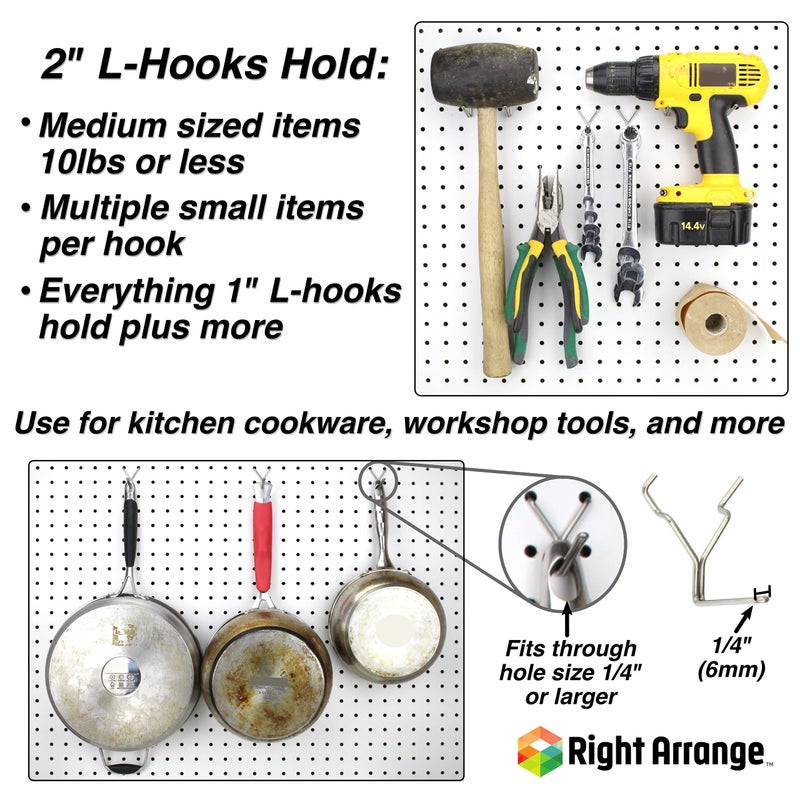 Right Arrange Stainless Steel Pegboard Hooks 100-Pack 2"" L Hook - Will Not Fall Out  Fits Any Peg Board - Organize Tools  Accessories  Workbench  Garage Storage  Kitchen  Crafts  Jewelry  Retail - Image 3